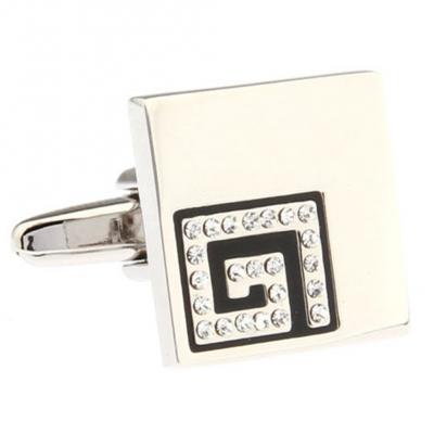 Silver Greek Inset Crystals Cufflinks.JPG